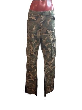 FASHION NOVA MENS CAMO ARMY WIDE LEG  CARGO PANTS - SIZE 36-COTTON BLEND